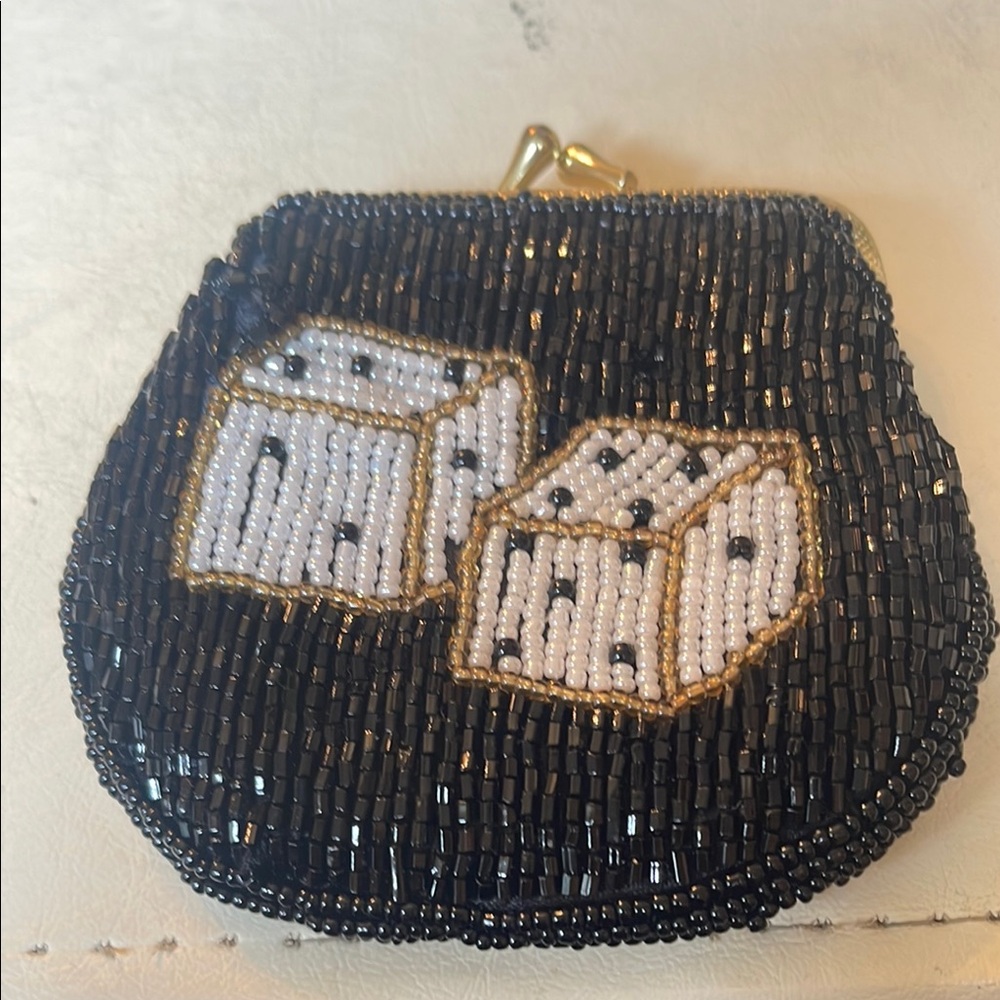 Beaded Dice  change purse- Black and White - Picture 2 of 5